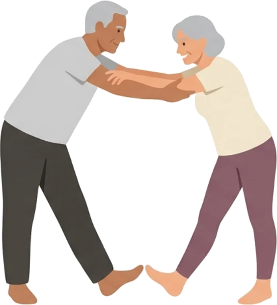 Coppia di persone over 65 che si allena insieme sostenendosi a vicenda