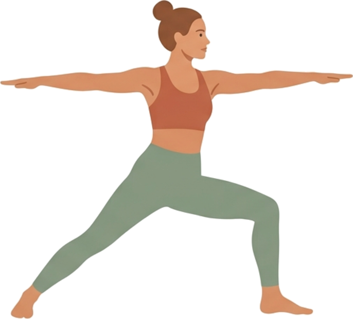 Donna nella posizione del guerriero durante una pratica di yoga