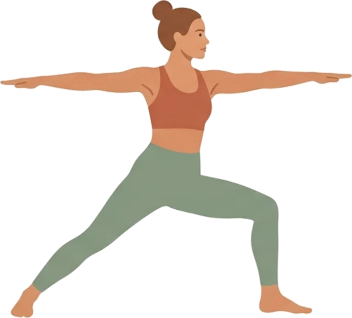 Donna nella posizione del guerriero durante una pratica di yoga
